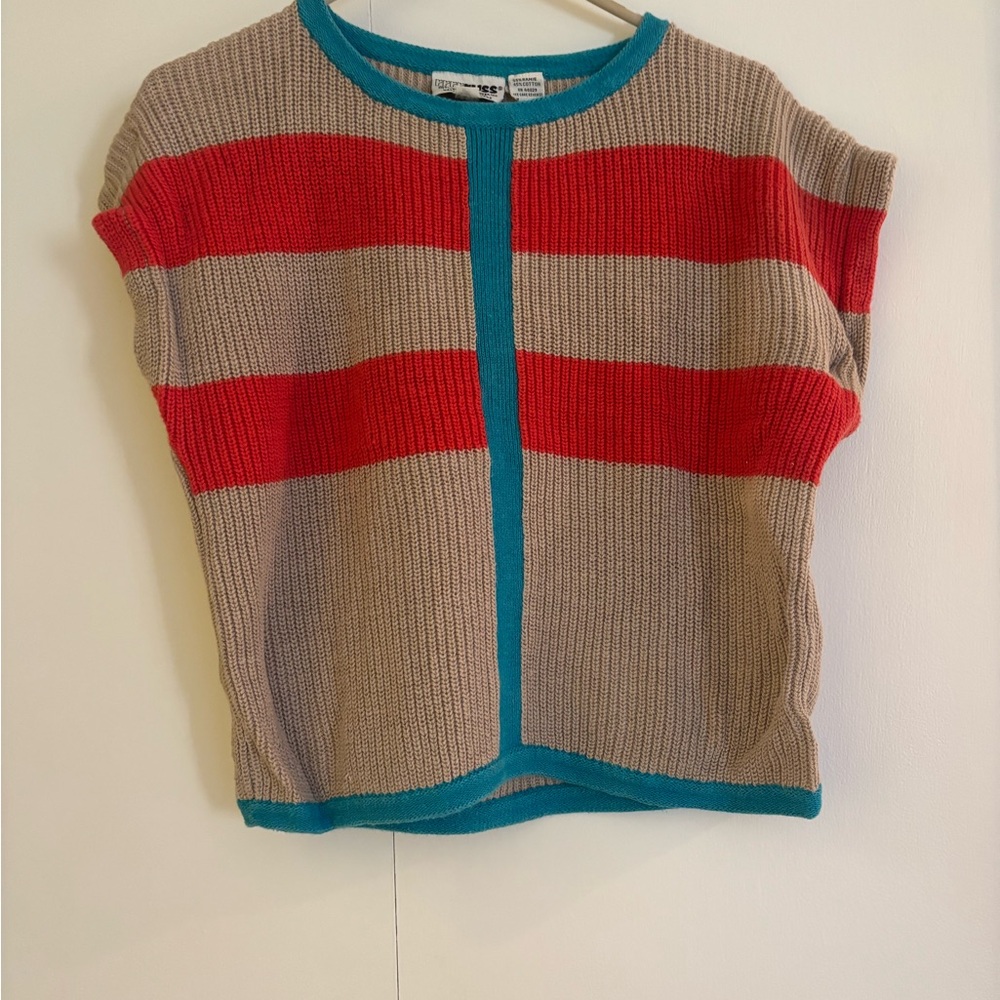 Vintage Striped Women’s knitted Top with Red and Teal Accents